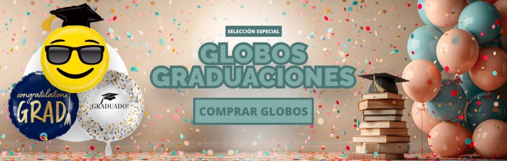 Hero para oferta de globos para fiestas de graduaciones.