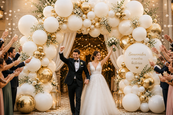 celebración de una boda decorada con globos