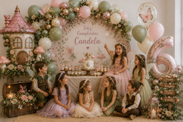 decoración de cumpleaños de temática hadas.
