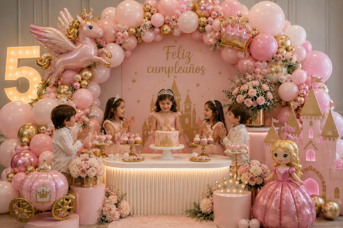 decoración de cumpleaños de temática de princesas.