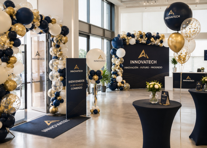 decoración con globos en evento corporativo