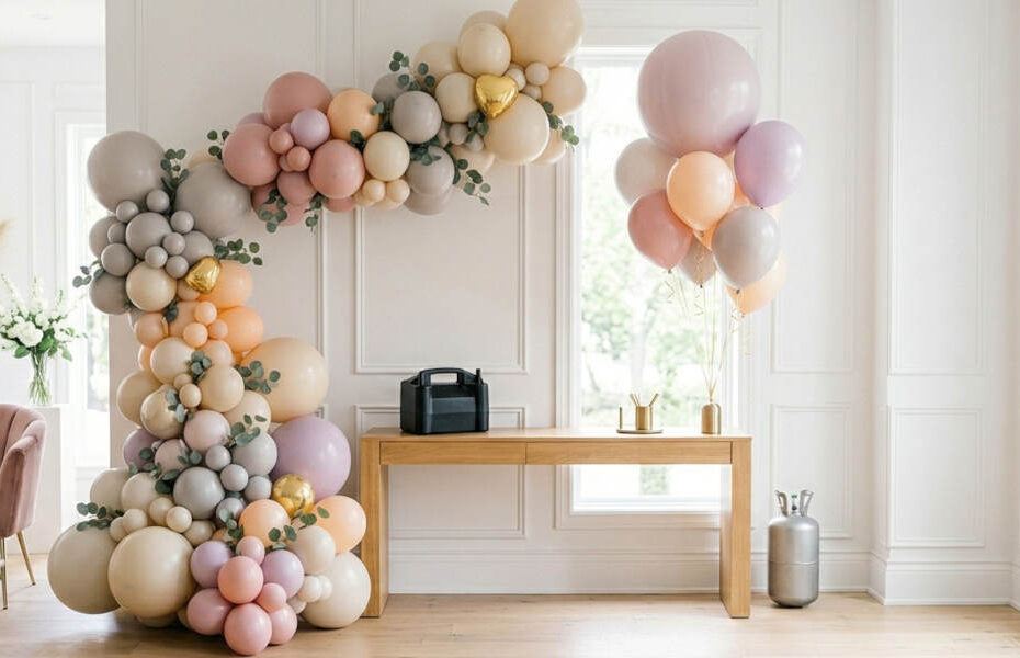 Decoración de globos en tonos pastel para evento elegante y moderno de Don Globito