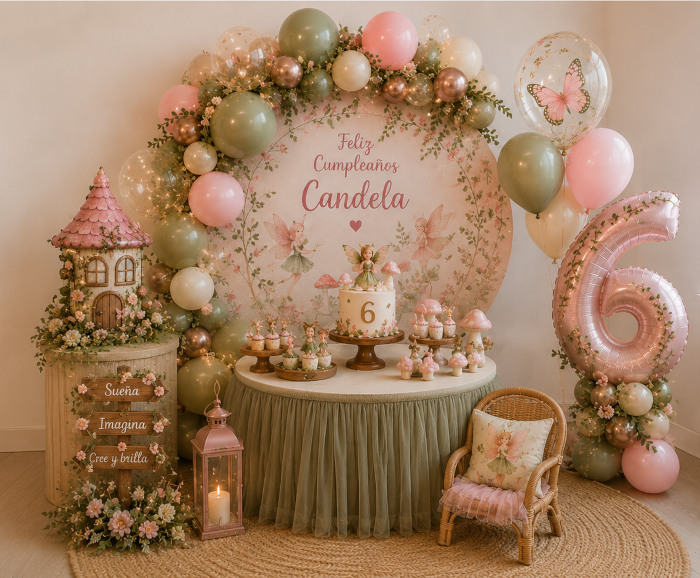 decoración de cumpleaños de temática hadas, tamaño pequeño.