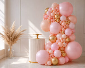 Kit de globos rosa y dorado para decoración elegante de cumpleaños