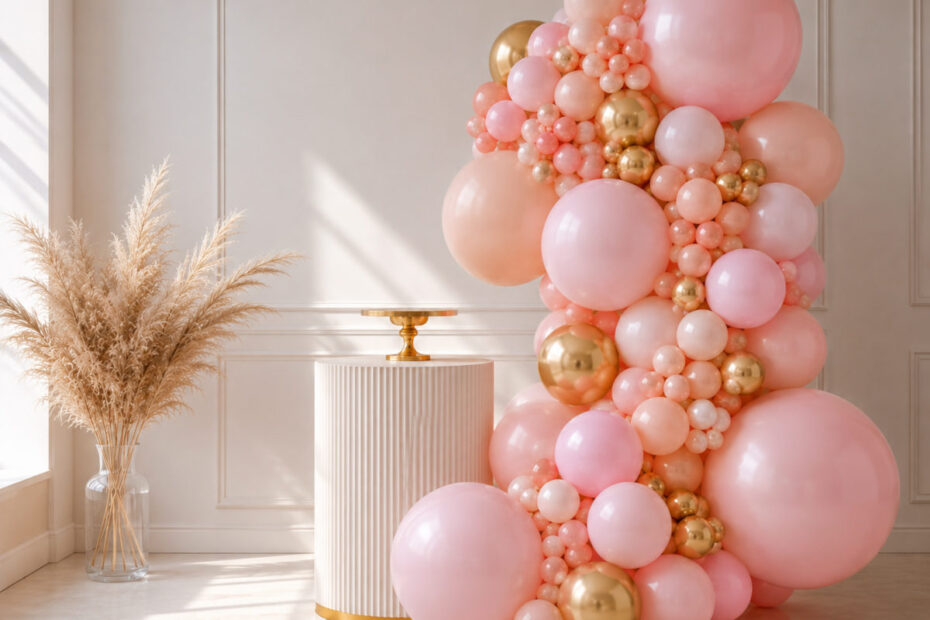 Kit de globos rosa y dorado para decoración elegante de cumpleaños