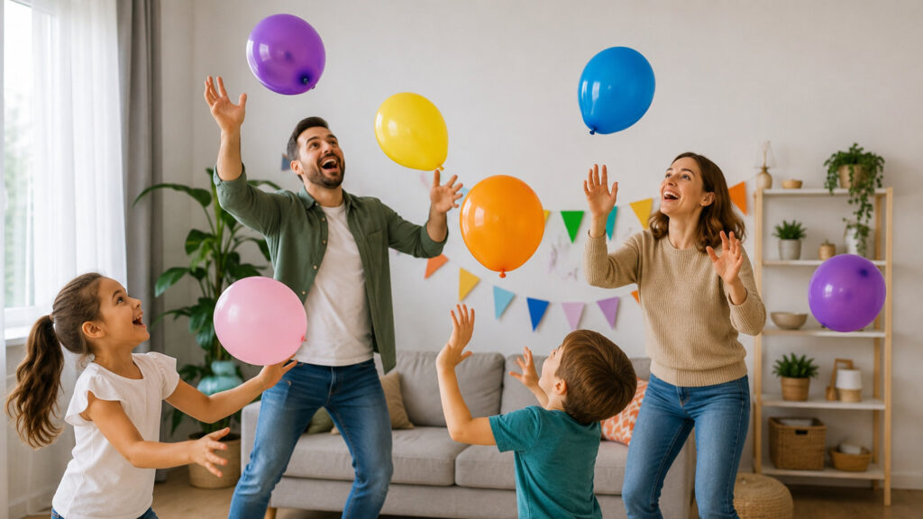 juego de mantener el globo en el aire durante una fiesta