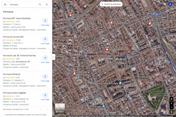 Mapa de google donde se ve la ubicación de la farmacia