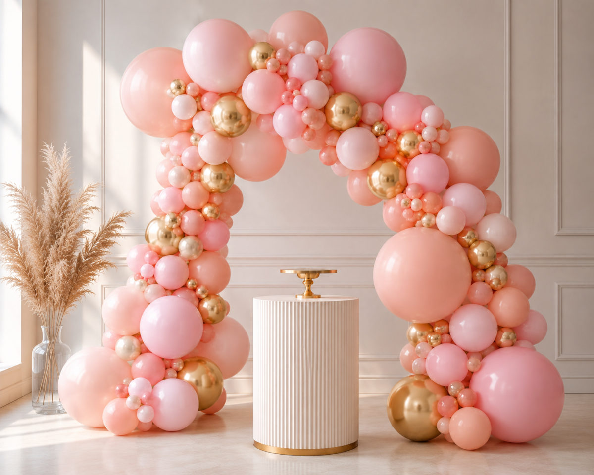 Kit de globos rosa y dorado para decoración elegante de cumpleaños